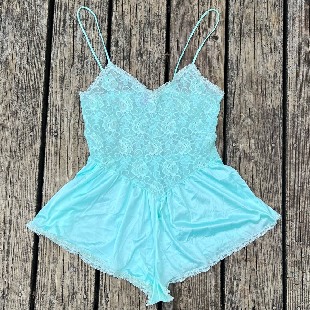 Vintage 80s Cine Star Floral Glitter Lingerie BodySuit